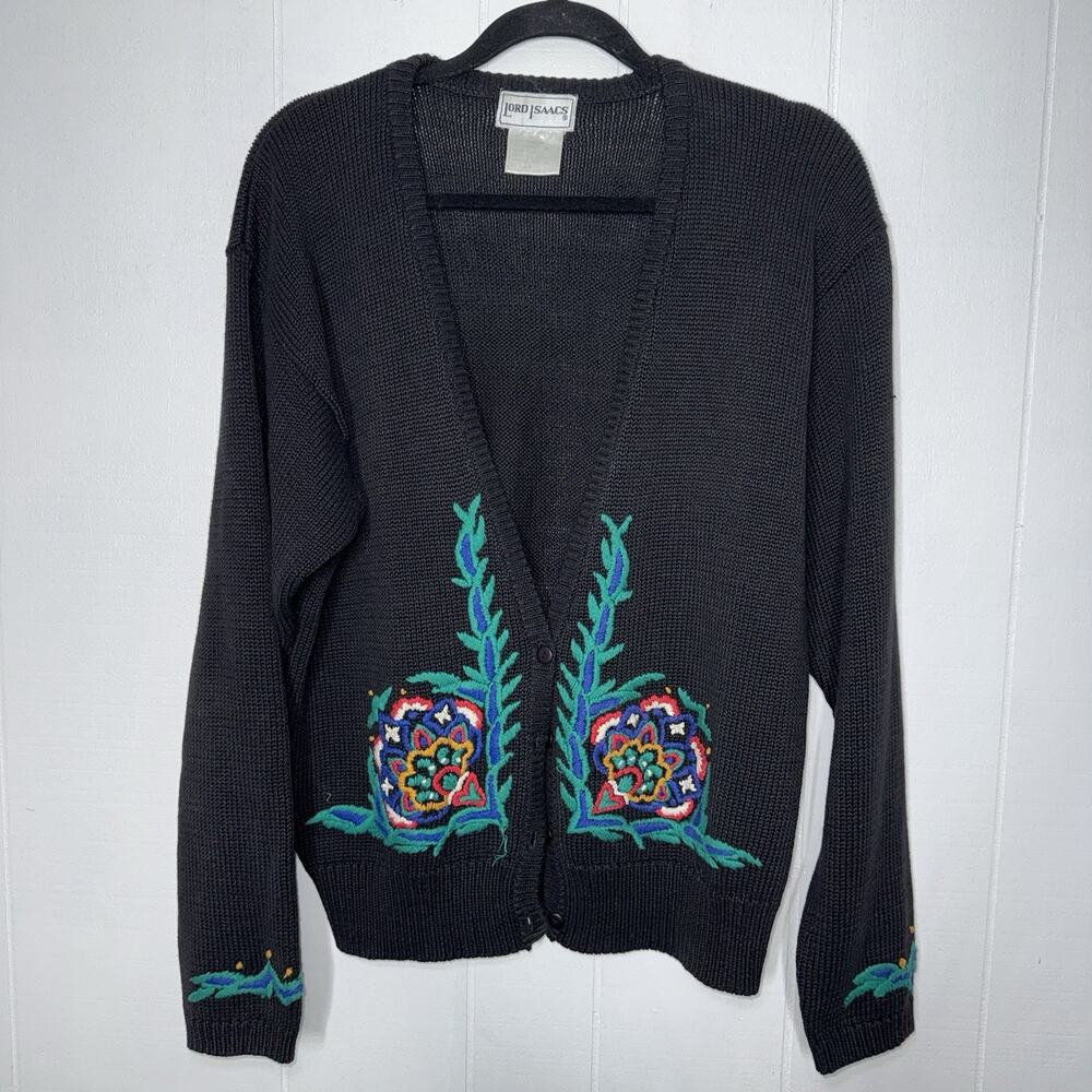 Vintage Lord Isaacs Embroidered Cardigan Sweater Black Size M/L